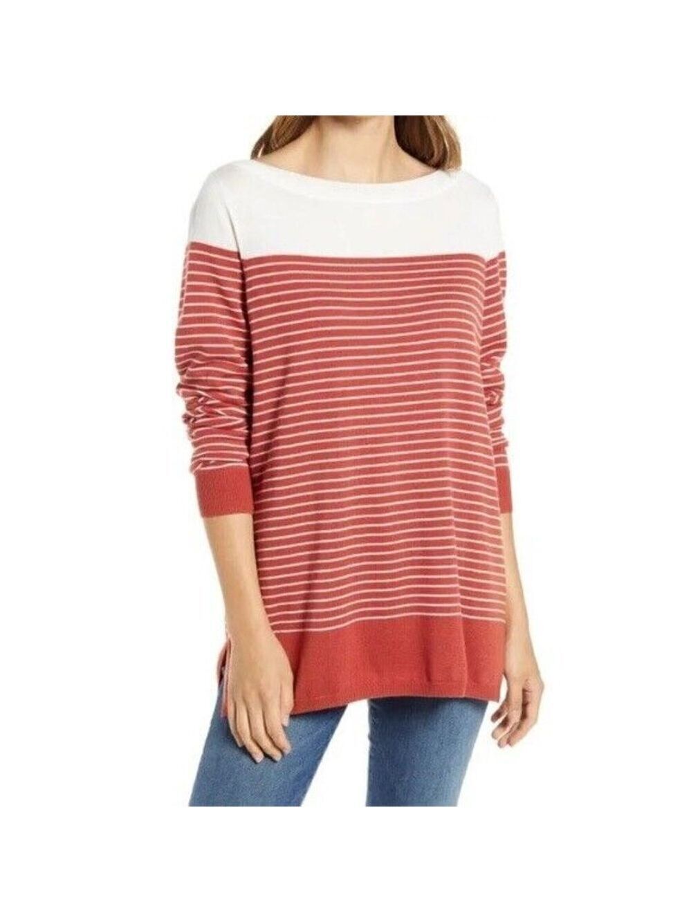 CASLON BNWT Rust Stripe Sweater Tunic Boat Neck New